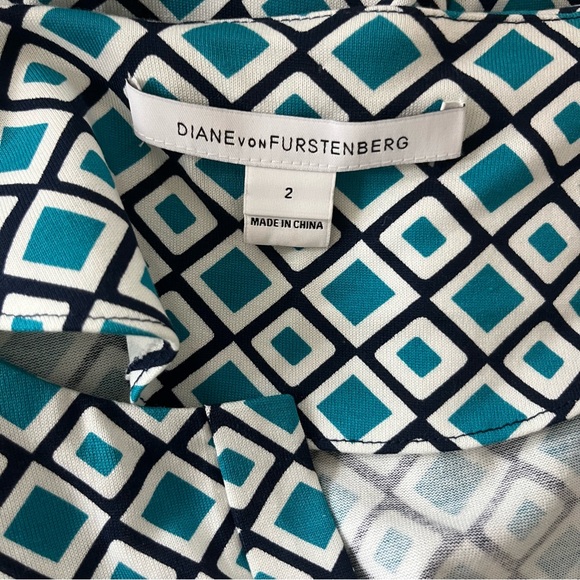 Diane von Furstenberg Diamond Print Sheath Dress Green White Black Cotton Silk 2 - Picture 3 of 9